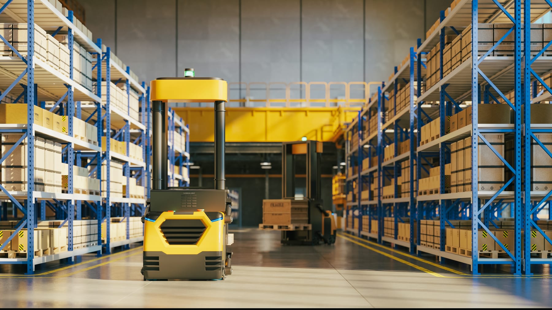 Racking and a forklift inside the Palm River warehouse
